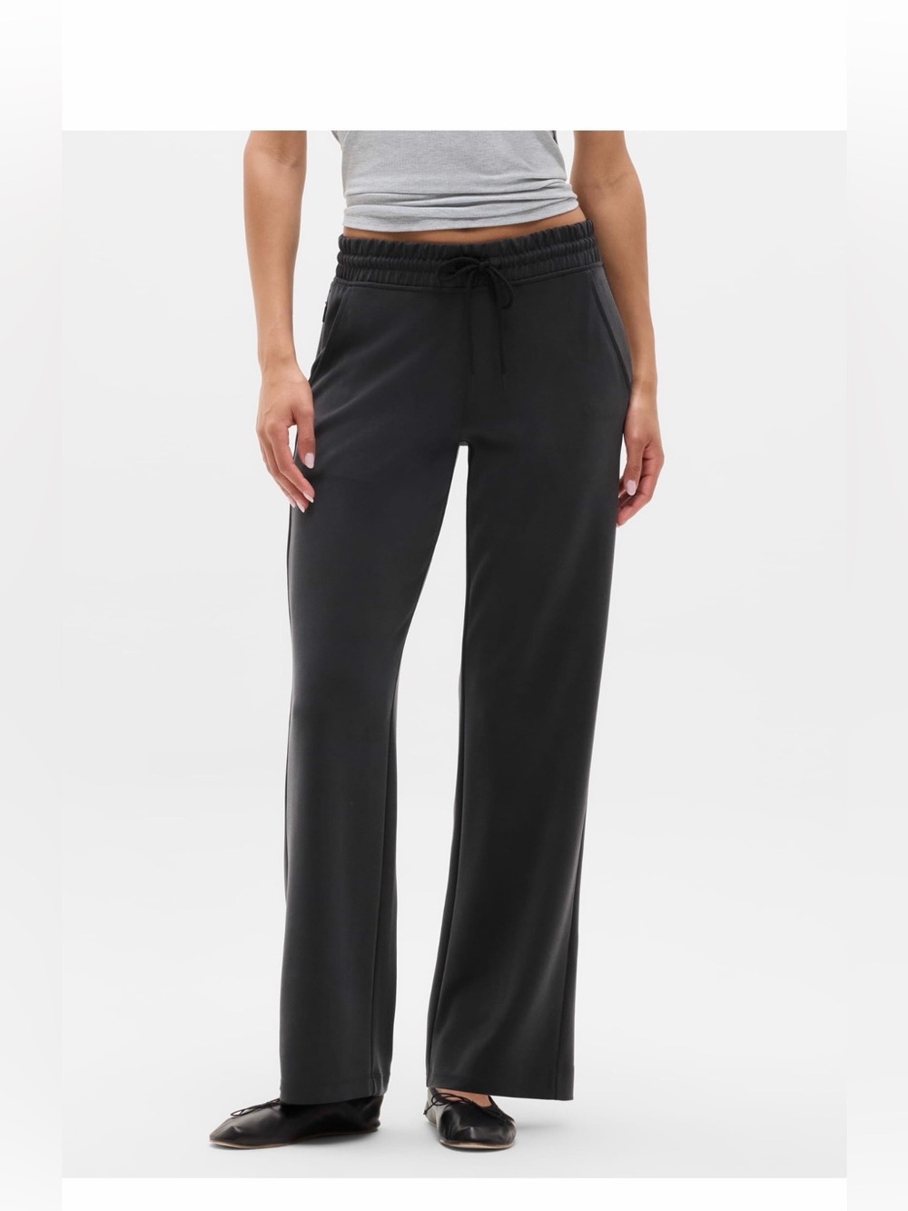 Athleta Seasoft Mid Rise Black Straight Drawstring Pants